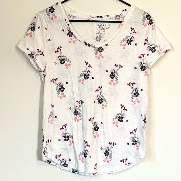 LOFT Tops - LOFT Vintage Soft White Tee with Pink and Purple Floral Design - Size: Medium